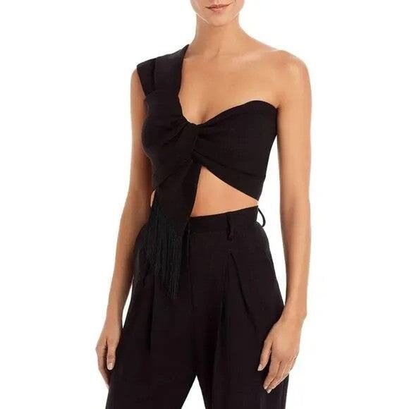 Just Bee Queen Luna Oneshoulder Fringed Crop Top - M - Picture 2 of 6